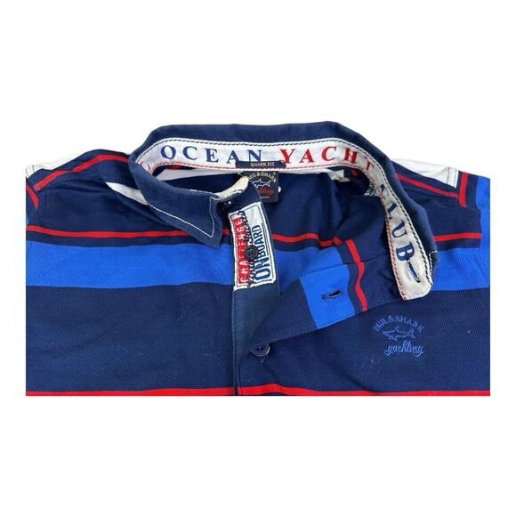 Paul & Shark Yachting Polo "Shark Fit” Slim Fit Blue & Red Stripe Mens Small - Picture 10 of 10